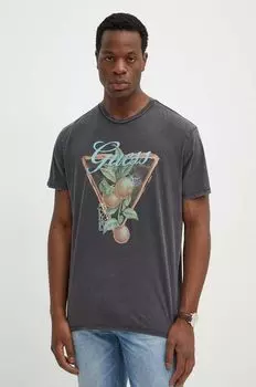 Хлопковая футболка Guess, серый