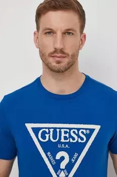 Хлопковая футболка Guess, синий