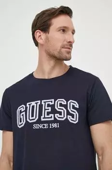 Хлопковая футболка Guess, темно-синий