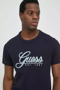 Хлопковая футболка Guess, темно-синий