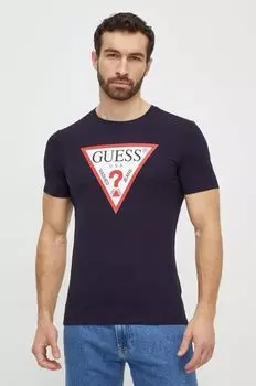 Хлопковая футболка Guess, темно-синий