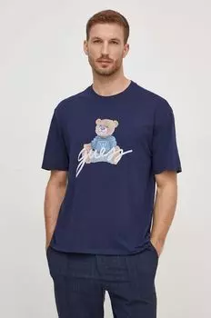 Хлопковая футболка Guess, темно-синий