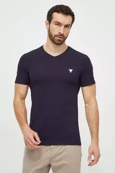 Хлопковая футболка Guess, темно-синий