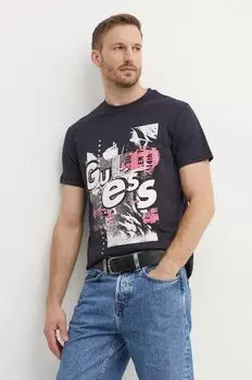 Хлопковая футболка Guess, темно-синий