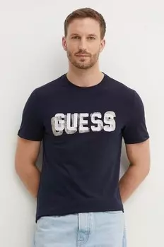 Хлопковая футболка Guess, темно-синий