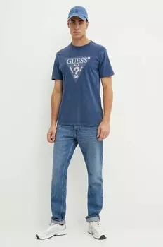 Хлопковая футболка Guess, темно-синий