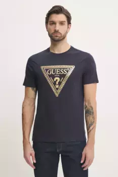 Хлопковая футболка Guess, темно-синий