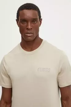Хлопковая футболка Guess THONY, бежевый