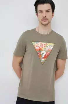 Хлопковая футболка Guess, зеленый