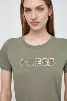 Хлопковая футболка Guess, зеленый