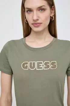 Хлопковая футболка Guess, зеленый