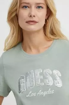 Хлопковая футболка Guess, зеленый