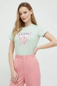 Хлопковая футболка Guess, зеленый