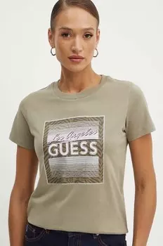 Хлопковая футболка Guess, зеленый