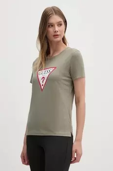 Хлопковая футболка Guess, зеленый