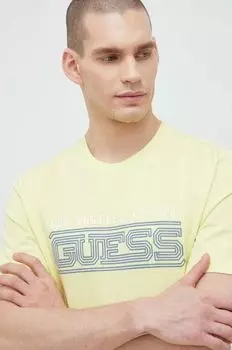 Хлопковая футболка Guess, желтый
