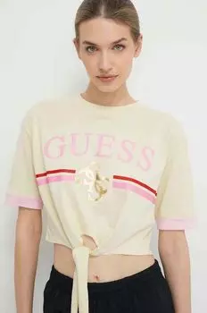 Хлопковая футболка Guess, желтый