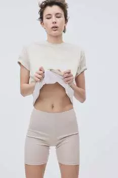 Хлопковая футболка H&M, бежевый