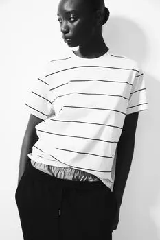 Хлопковая футболка H&M, бежевый