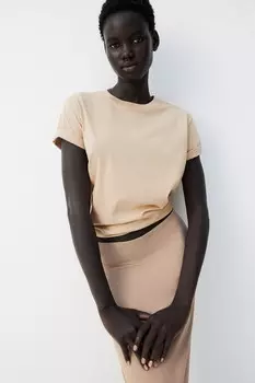 Хлопковая футболка H&M, бежевый