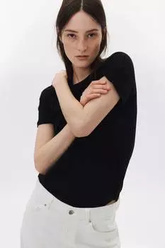 Хлопковая футболка H&M, черный