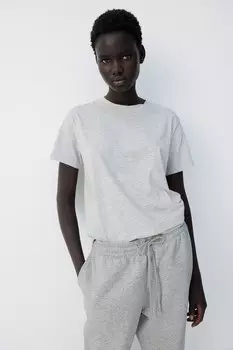 Хлопковая футболка H&M, серый