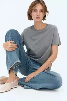 Хлопковая футболка H&M, серый