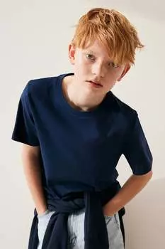 Хлопковая футболка H&M, синий