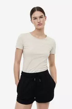 Хлопковая футболка H&M, светло-бежевый