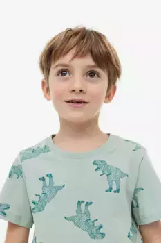 Хлопковая футболка H&M, зеленый