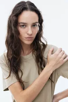 Хлопковая футболка H&M, зеленый