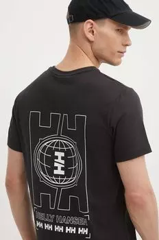 Хлопковая футболка Helly Hansen, черный