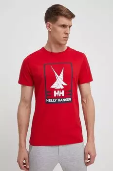 Хлопковая футболка Helly Hansen, красный