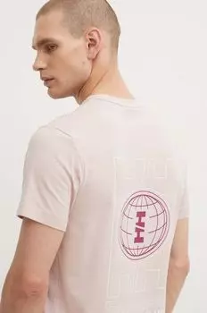 Хлопковая футболка Helly Hansen, розовый