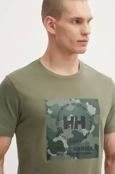 Хлопковая футболка Helly Hansen, зеленый