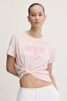 Хлопковая футболка Hollister Co., розовый