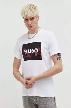 Хлопковая футболка Hugo, белый