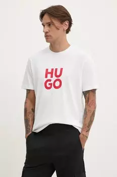 Хлопковая футболка HUGO, белый