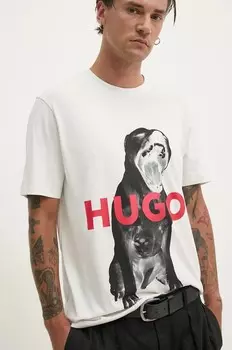 Хлопковая футболка HUGO, белый