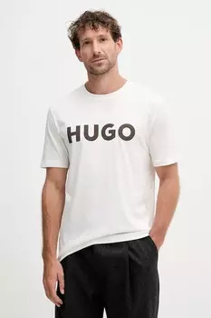 Хлопковая футболка Hugo, бежевый