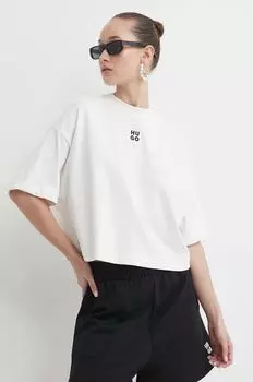 Хлопковая футболка Hugo, бежевый