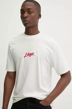 Хлопковая футболка Hugo, бежевый