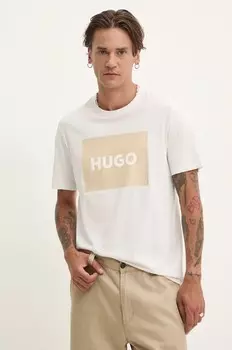 Хлопковая футболка HUGO, бежевый