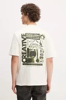 Хлопковая футболка Hugo Blue, бежевый