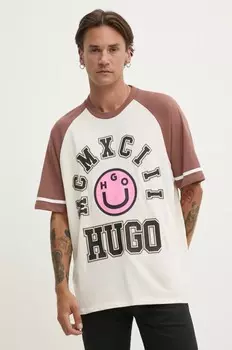 Хлопковая футболка Hugo Blue, бежевый