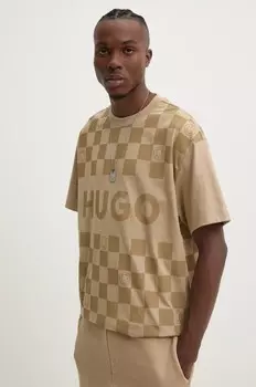Хлопковая футболка Hugo Blue, бежевый