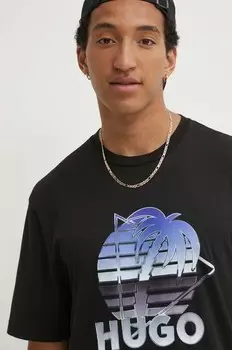 Хлопковая футболка Hugo Blue, черный