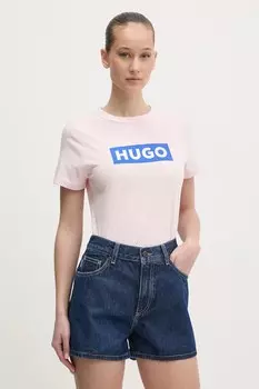 Хлопковая футболка Hugo Blue, розовый