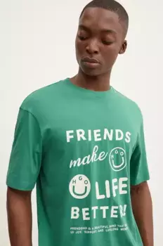 Хлопковая футболка Hugo Blue, зеленый