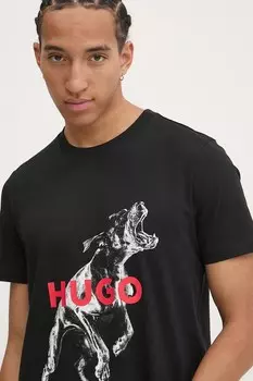 Хлопковая футболка Hugo, черный